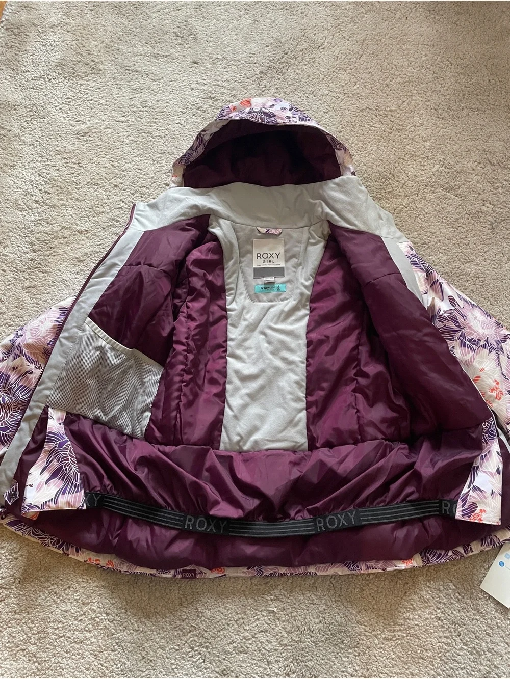 Roxy Floral Purple & Cream Ski Snow Jacket size 14 XL